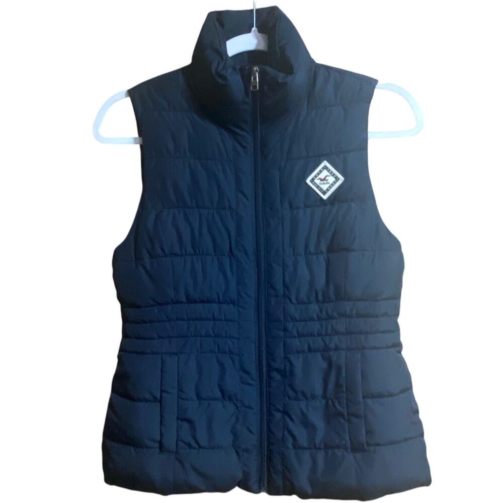 Hollister Womens Vest Sherpa Lined Puffer XS Blue Zip Up Front Pockets Winter